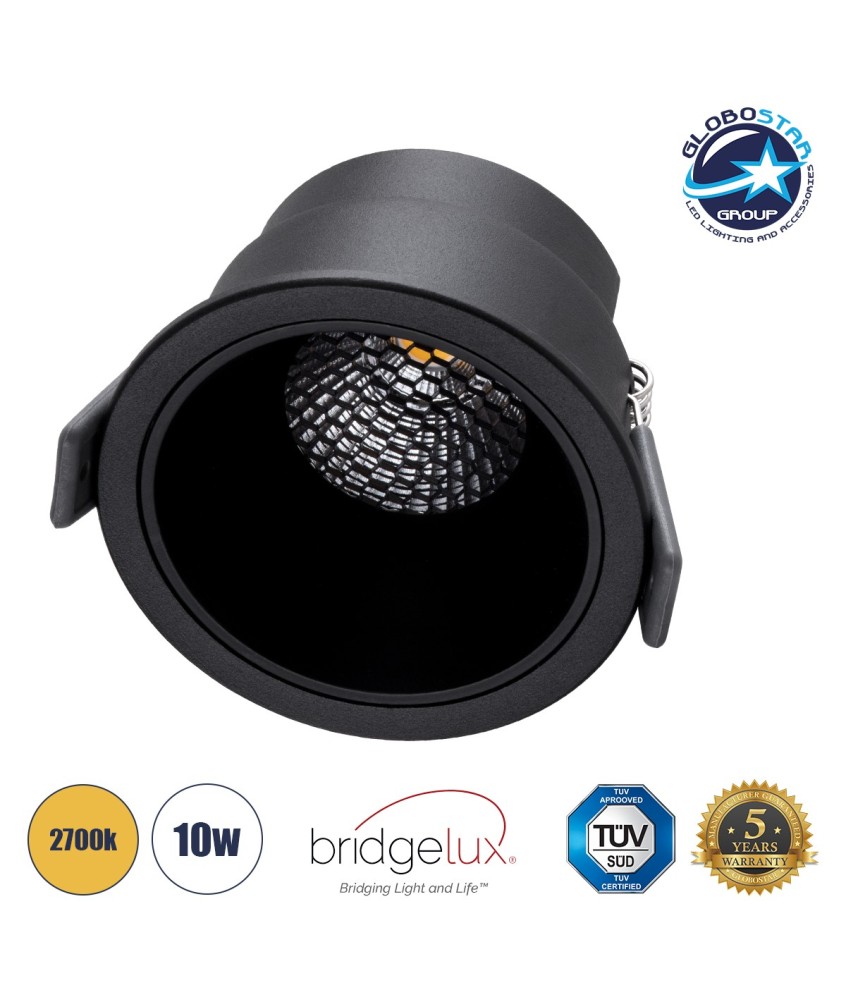 GLOBOSTAR® PLUTO-M 60257 Χωνευτό Downlight Σποτ με Honeycomb Anti Glare Reflector LED 10W 1250lm 38° AC 220-240V IP20 Θερμό Λευκό 2700K - Bridgelux COB Chip & TÜV SÜD Driver - Μαύρο Ματ - Μ8.4 x Π8.4 x Υ5.9cm - Q7.5cm - 5 Χρόνια Εγγύηση
